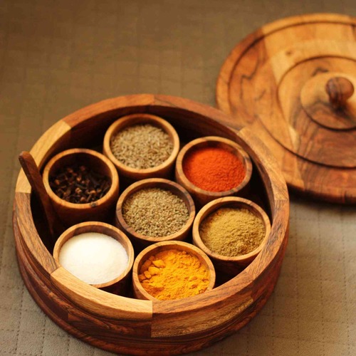 9 Inch RAcacia Wood Spice Box / with 7 Container